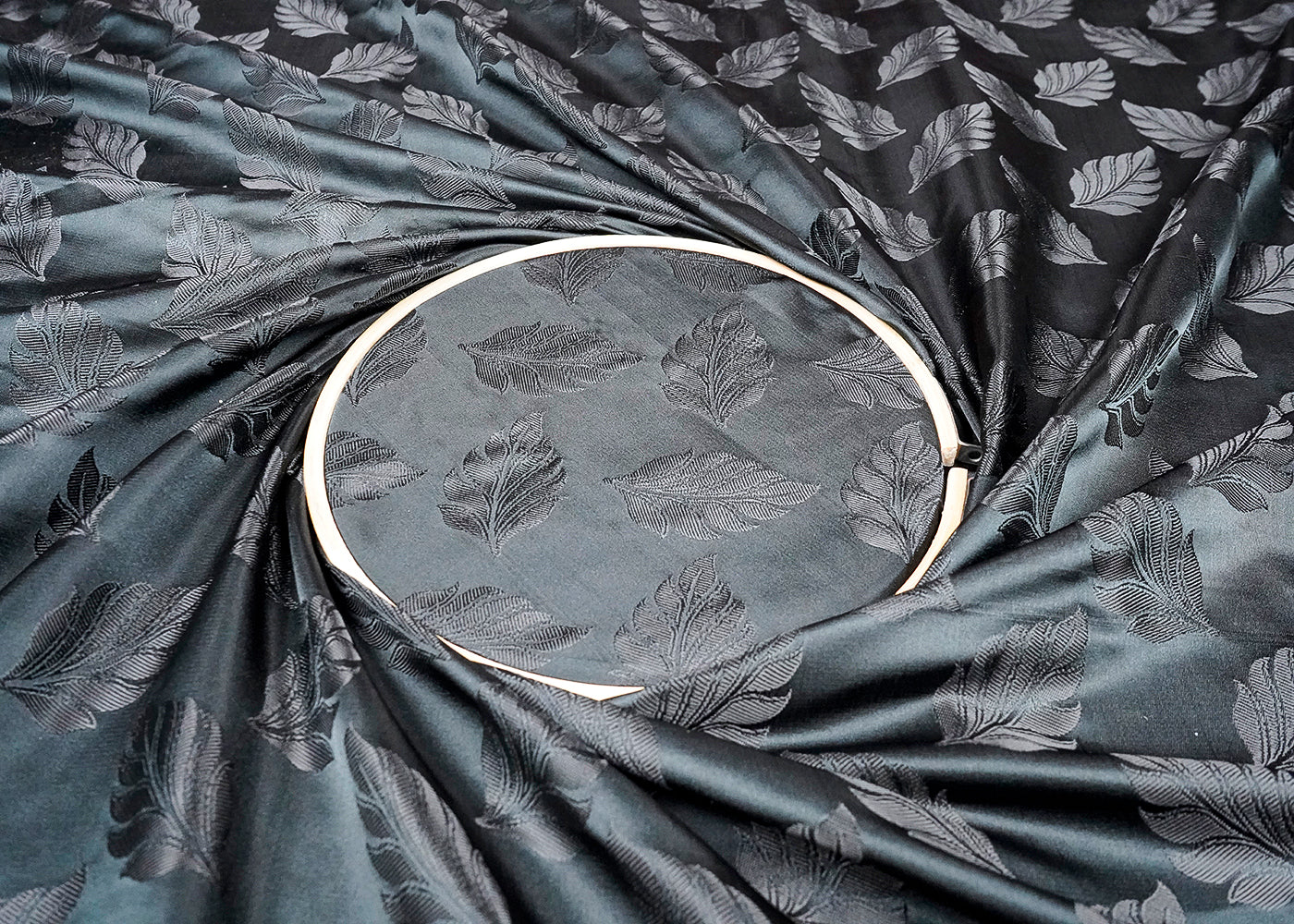 Black Banarasi Brocade Fabric With All Over Thread Handloom 16573