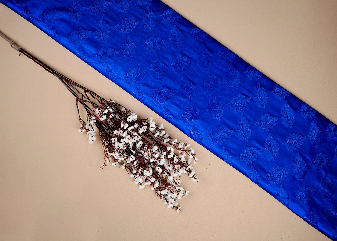Royal Blue Banarasi Brocade Fabric With All Over Thread Handloom 16574