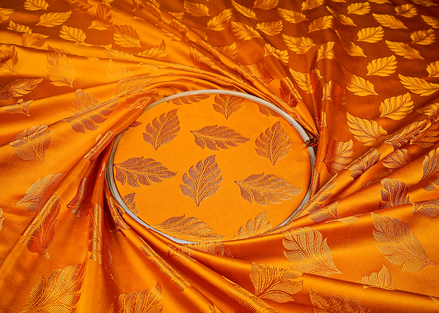 Yellow Banarasi Brocade Fabric With All Over Thread Handloom 16575