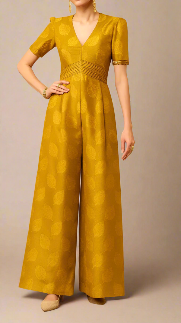 Yellow Banarasi Brocade Fabric With All Over Thread Handloom 16575