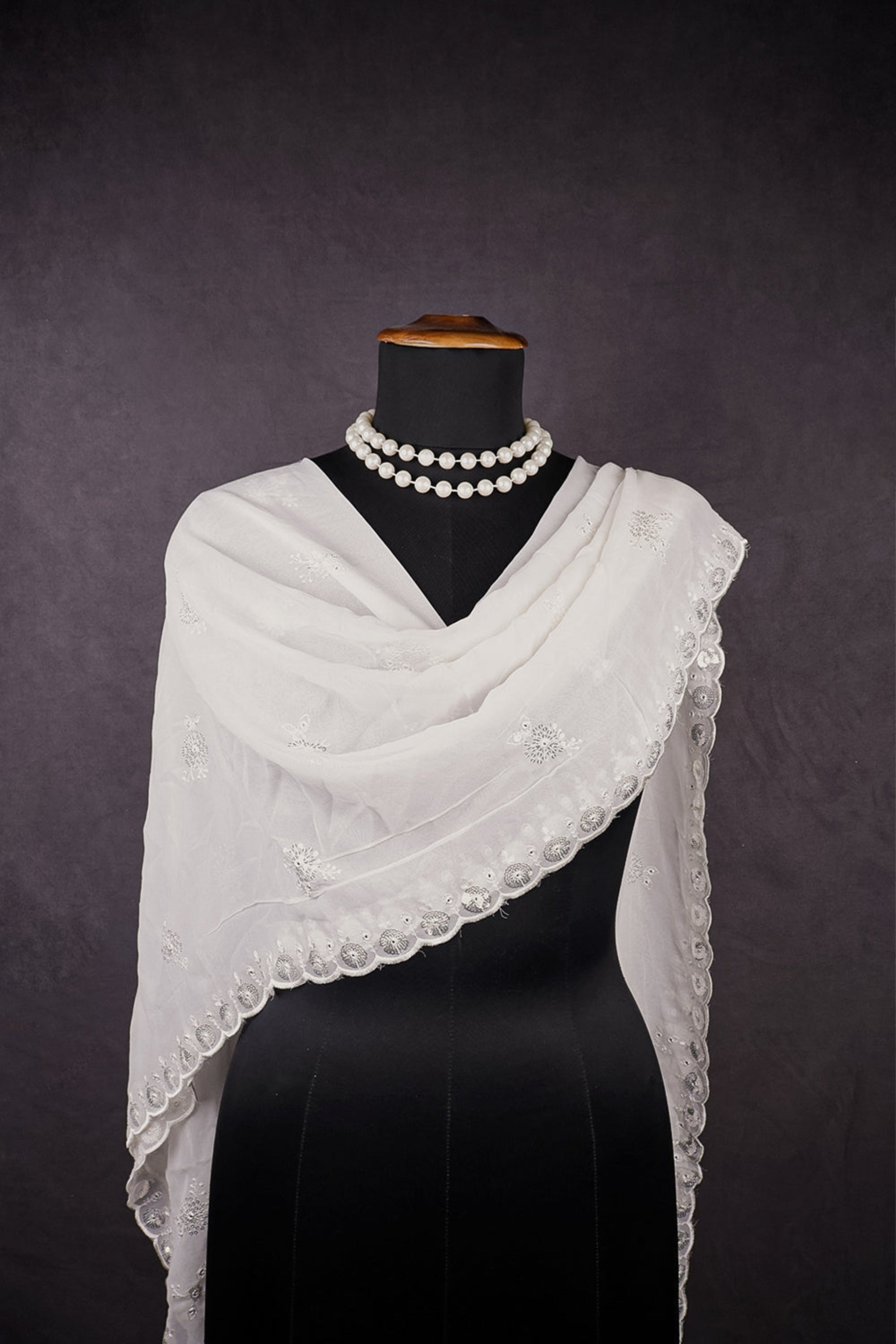 White Dyeable Georgette Dupatta With All Over Thread And Sequins Work 16587