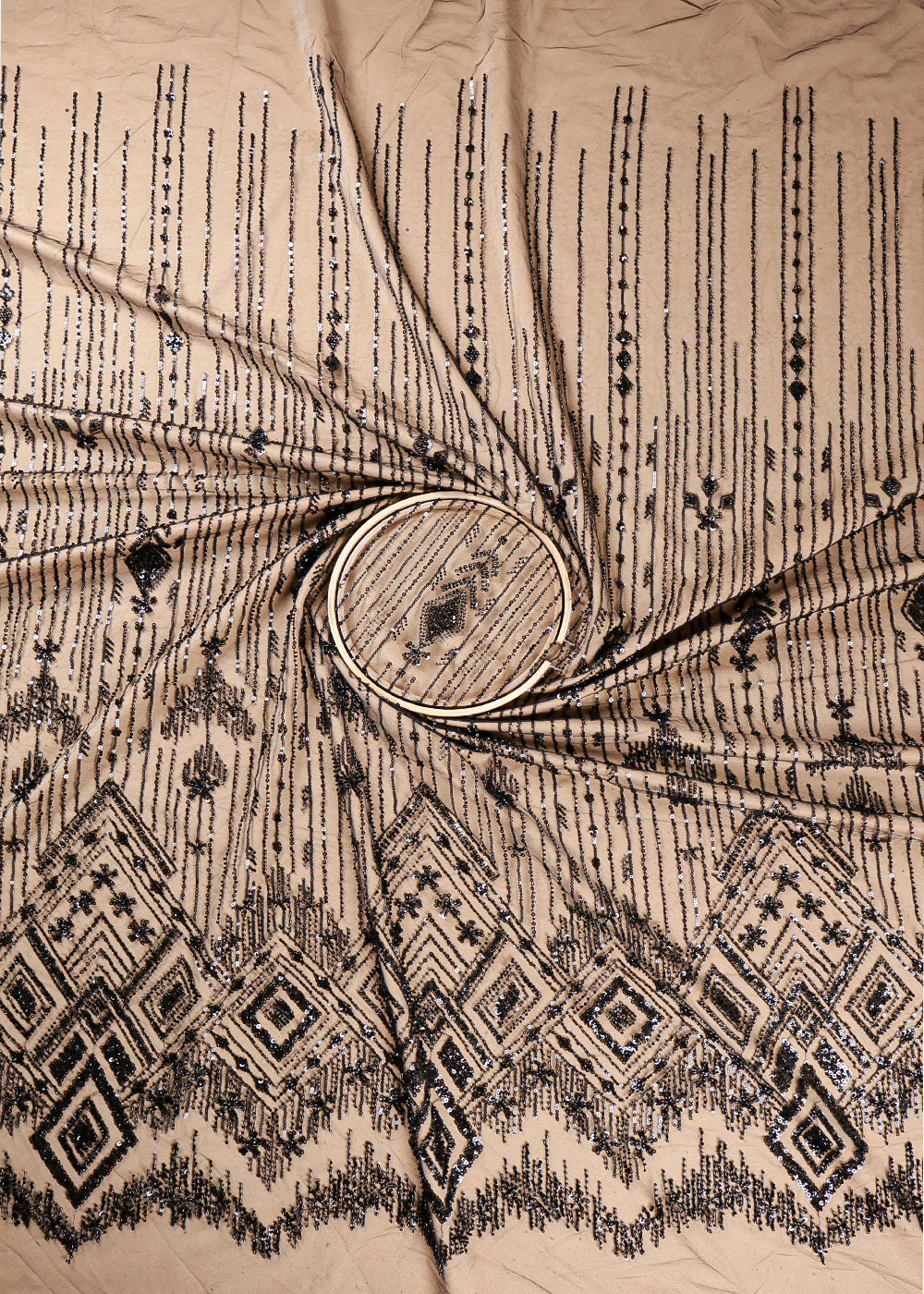Black Imported Net Fabric With All Over Sequins And Bead Work With One Side Border 16590