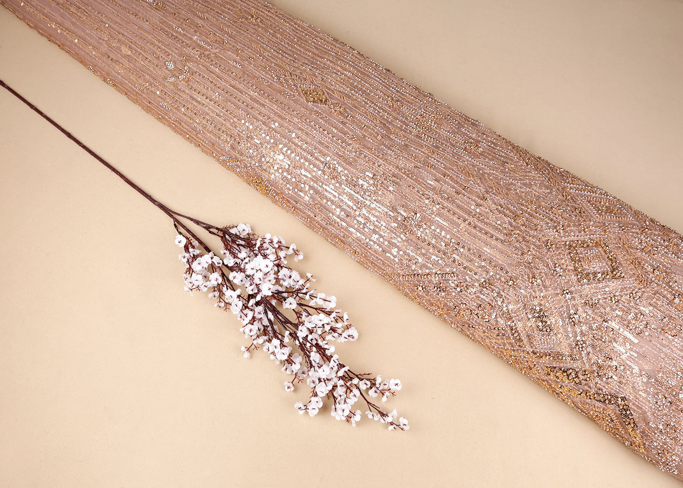 Chiku Imported Net Fabric With All Over Sequins And Bead Work With One Side Heavy Border 16591