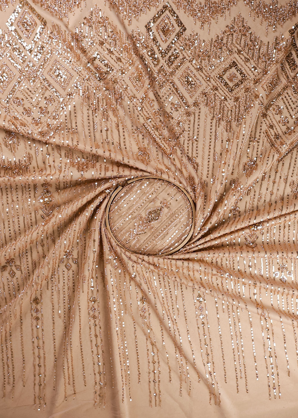 Chiku Imported Net Fabric With All Over Sequins And Bead Work With One Side Heavy Border 16591