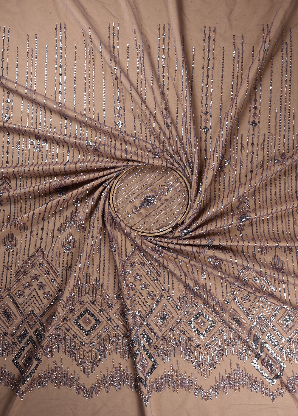 Purple Mauve Imported Net Fabric With All Over Sequins And Bead Work With One Side Border 16592