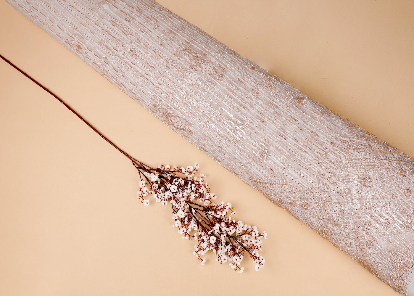 White Imported Net Fabric With All Over Sequins And Bead Work With One Side Border 16593