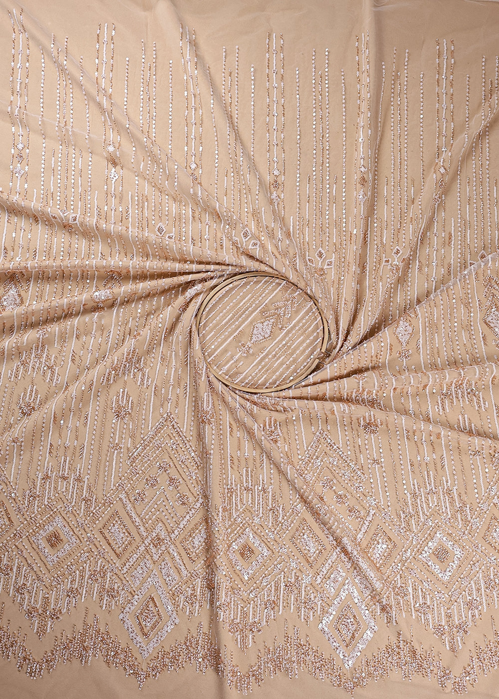 White Imported Net Fabric With All Over Sequins And Bead Work With One Side Border 16593