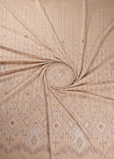 White Imported Net Fabric With All Over Sequins And Bead Work With One Side Border 16593