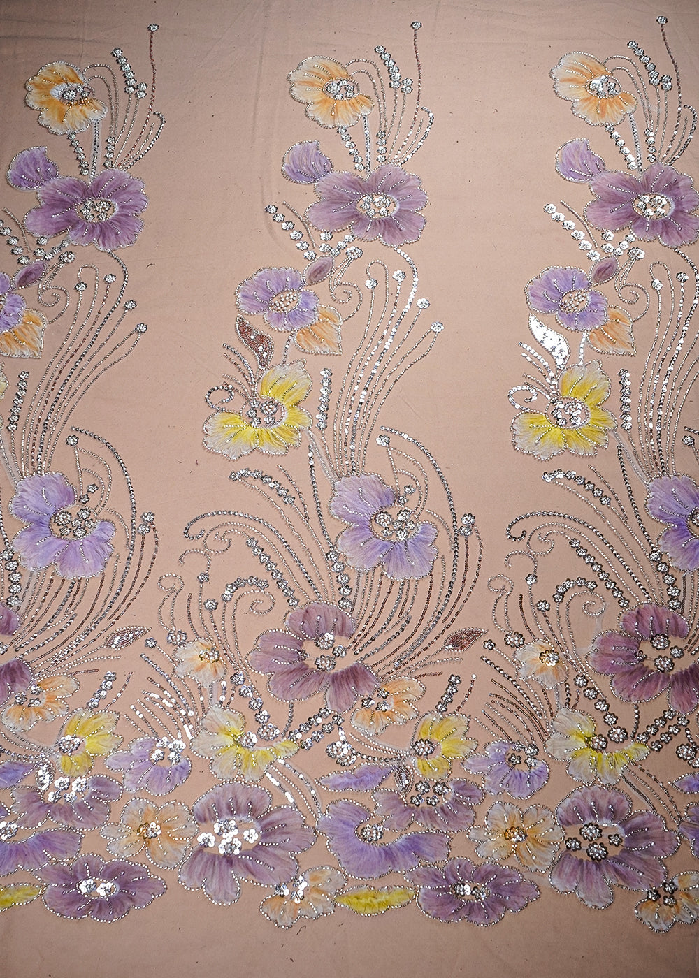Onion Imported Net Fabric With All Over Applique Work With Bead And Sequins 16595
