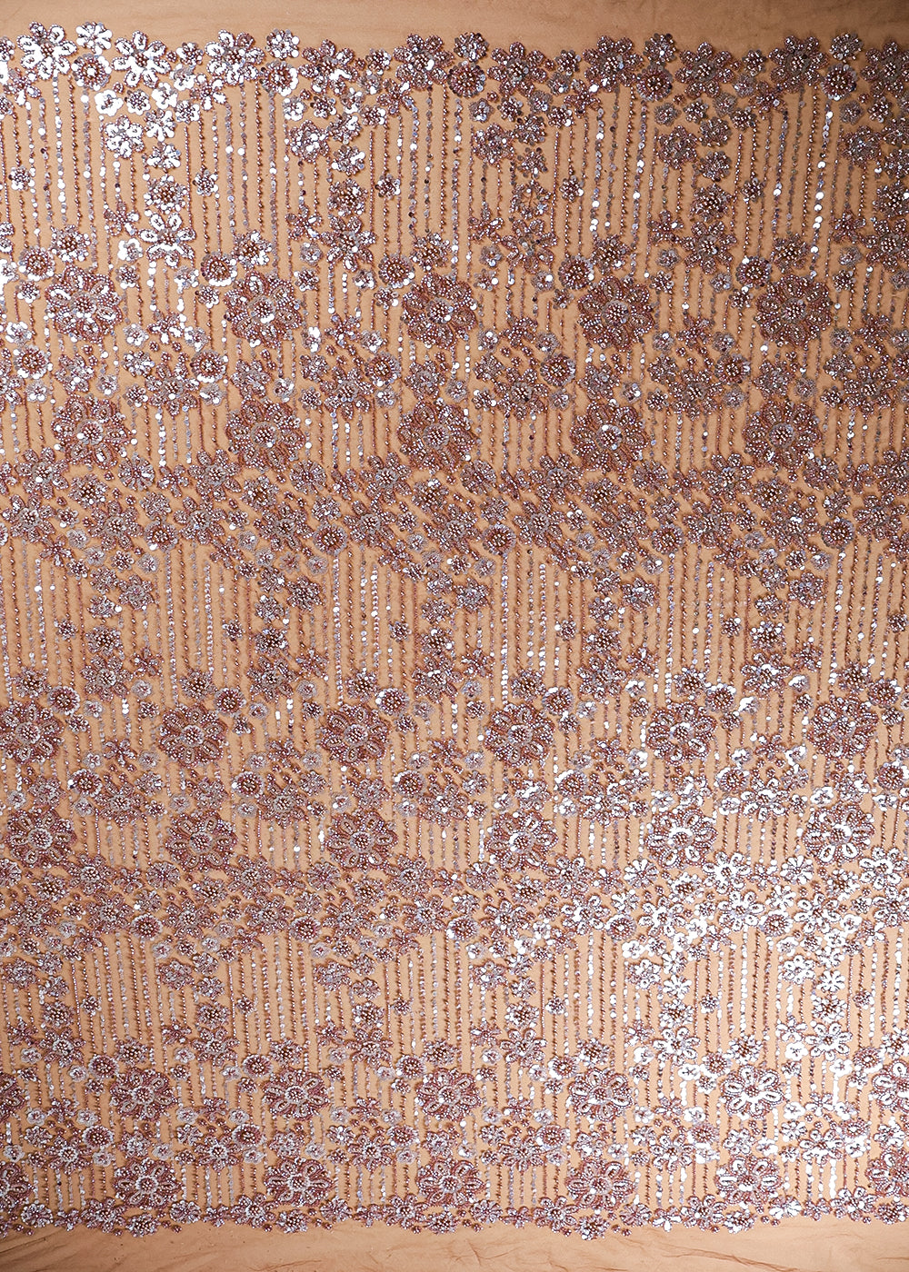 Coffee Imported Net Fabric With All Over Bead And Sequins Work 16597