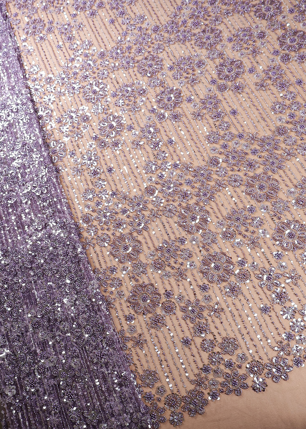 Purple Mauve Imported Net Fabric With All Over Bead And Sequins Work 16598