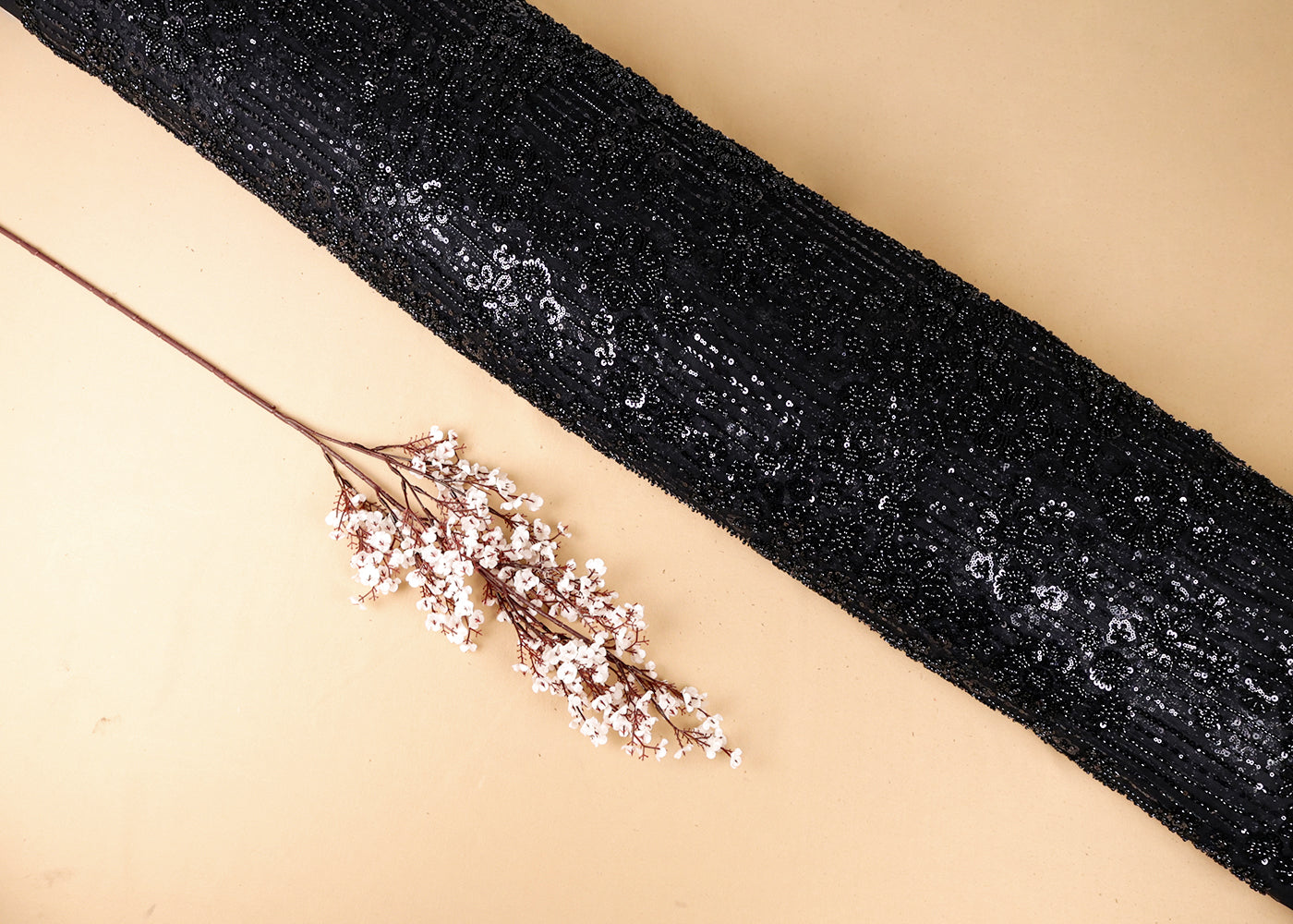 Black Imported Net Fabric With All Over Bead And Sequins Work 16599