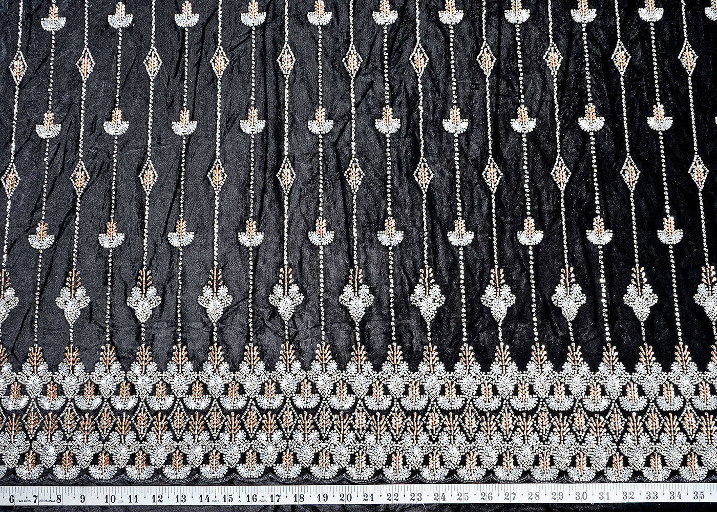 Black Velvet Fabric With All Over Katdana, Sequins And Bead Work With One Side Border 16600
