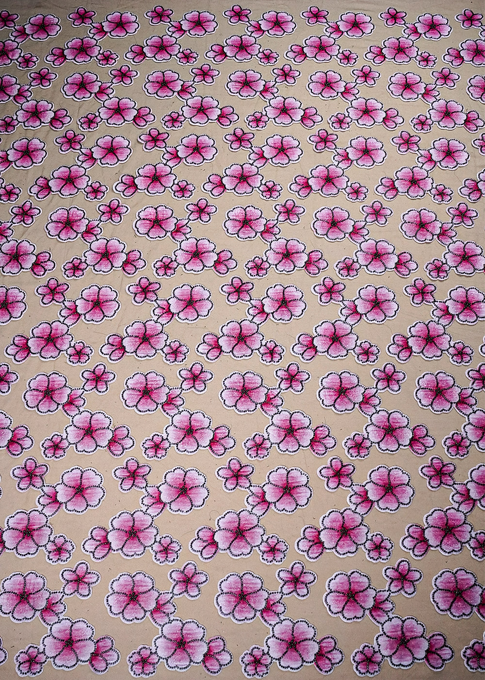Pink Imported Net Fabric With All Over Applique Work With Bead And Pearl 16610