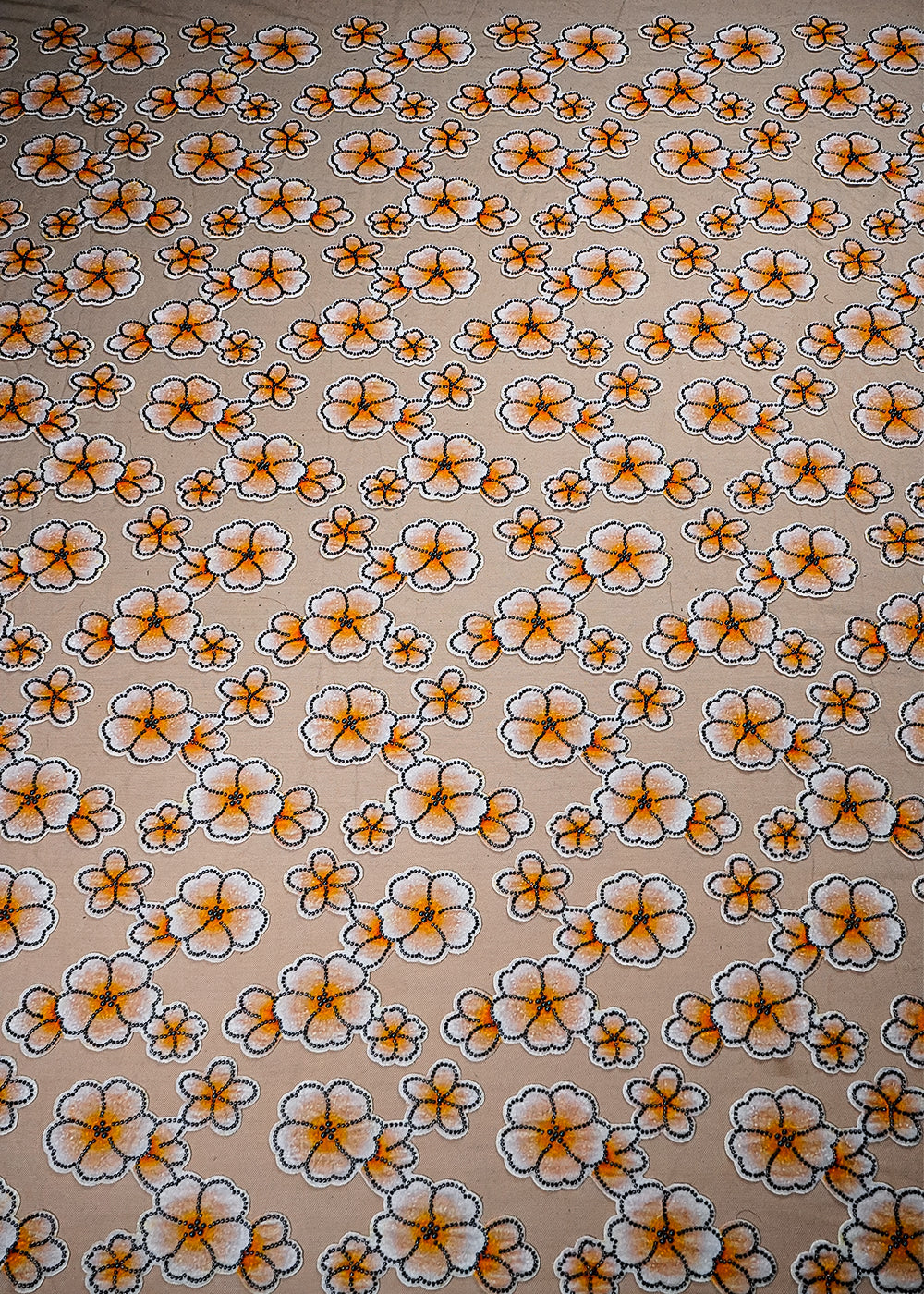 Mustard Imported Net Fabric With All Over Applique Work With Bead And Pearl 16611