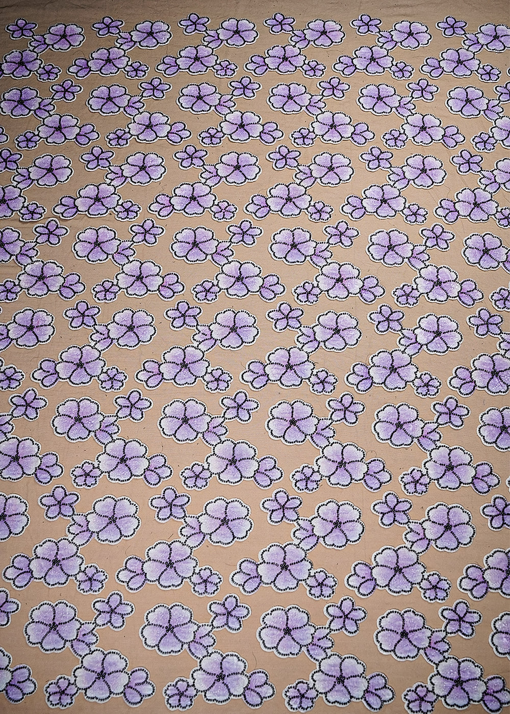 Lavender Imported Net Fabric With All Over Applique Work With Bead And Pearl 16612