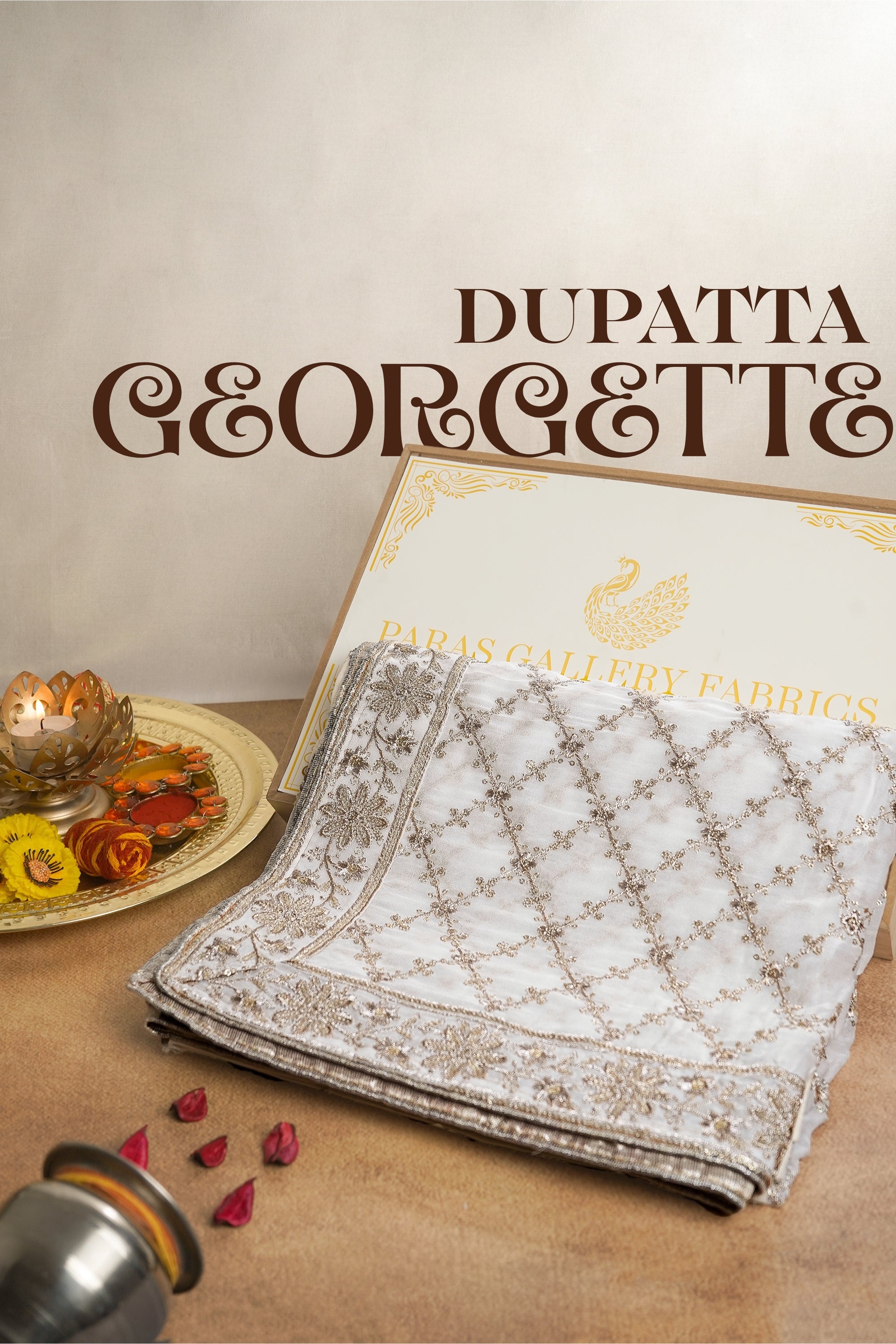 White Dyeable Georgette Dupatta With All Over Zari And Sequins Work 16617
