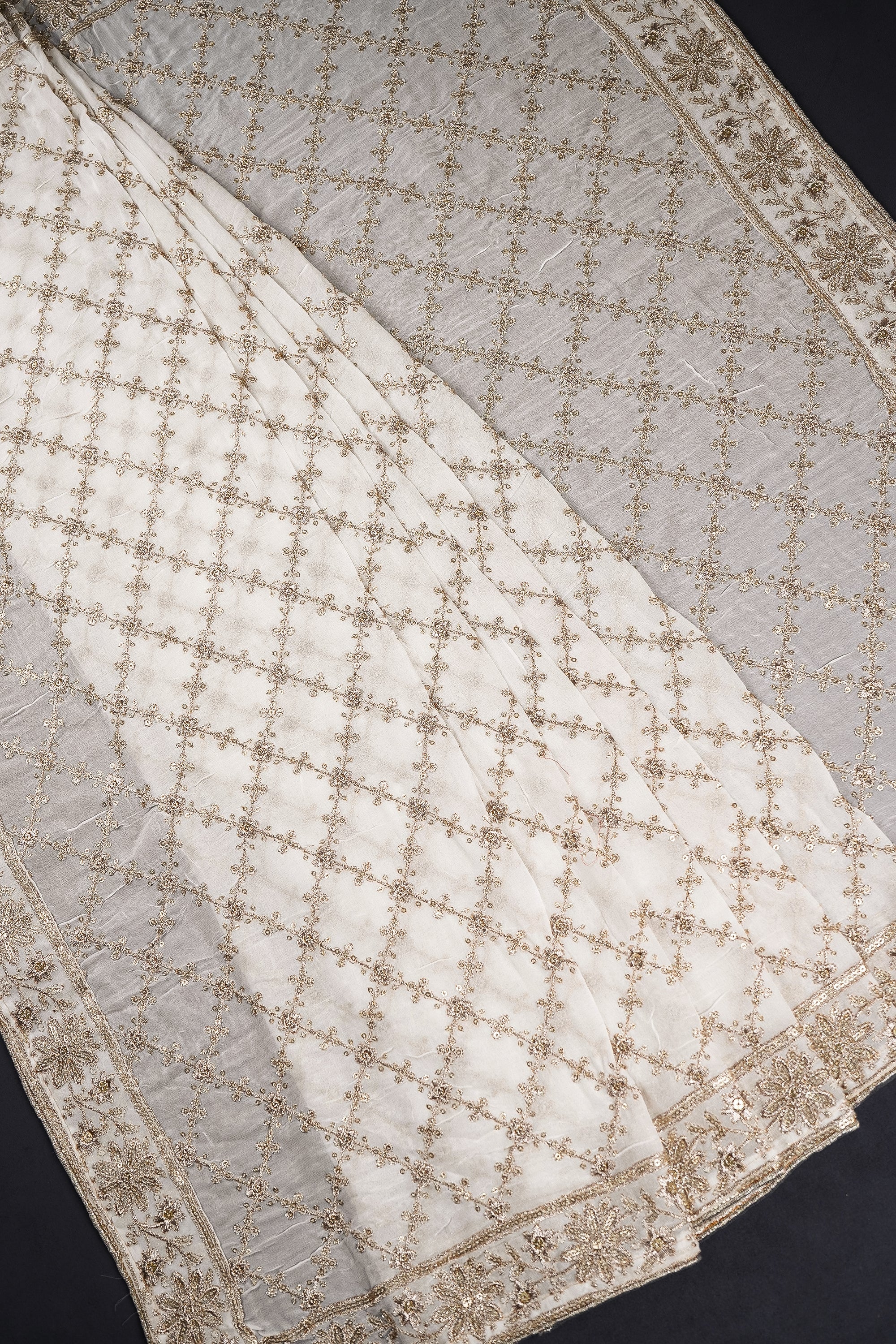 White Dyeable Georgette Dupatta With All Over Zari And Sequins Work 16617