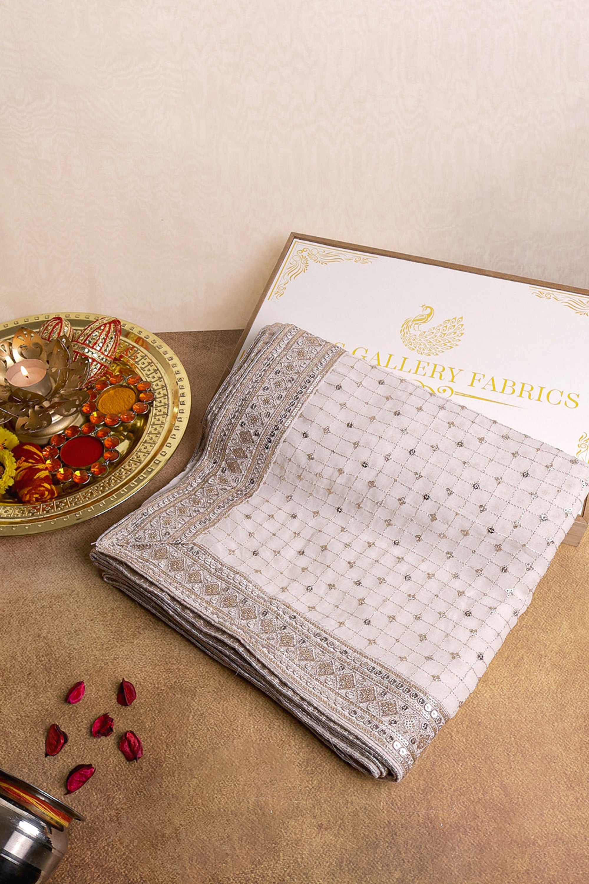 White Dyeable Georgette Dupatta With All Over Zari And Sequins Work 16618