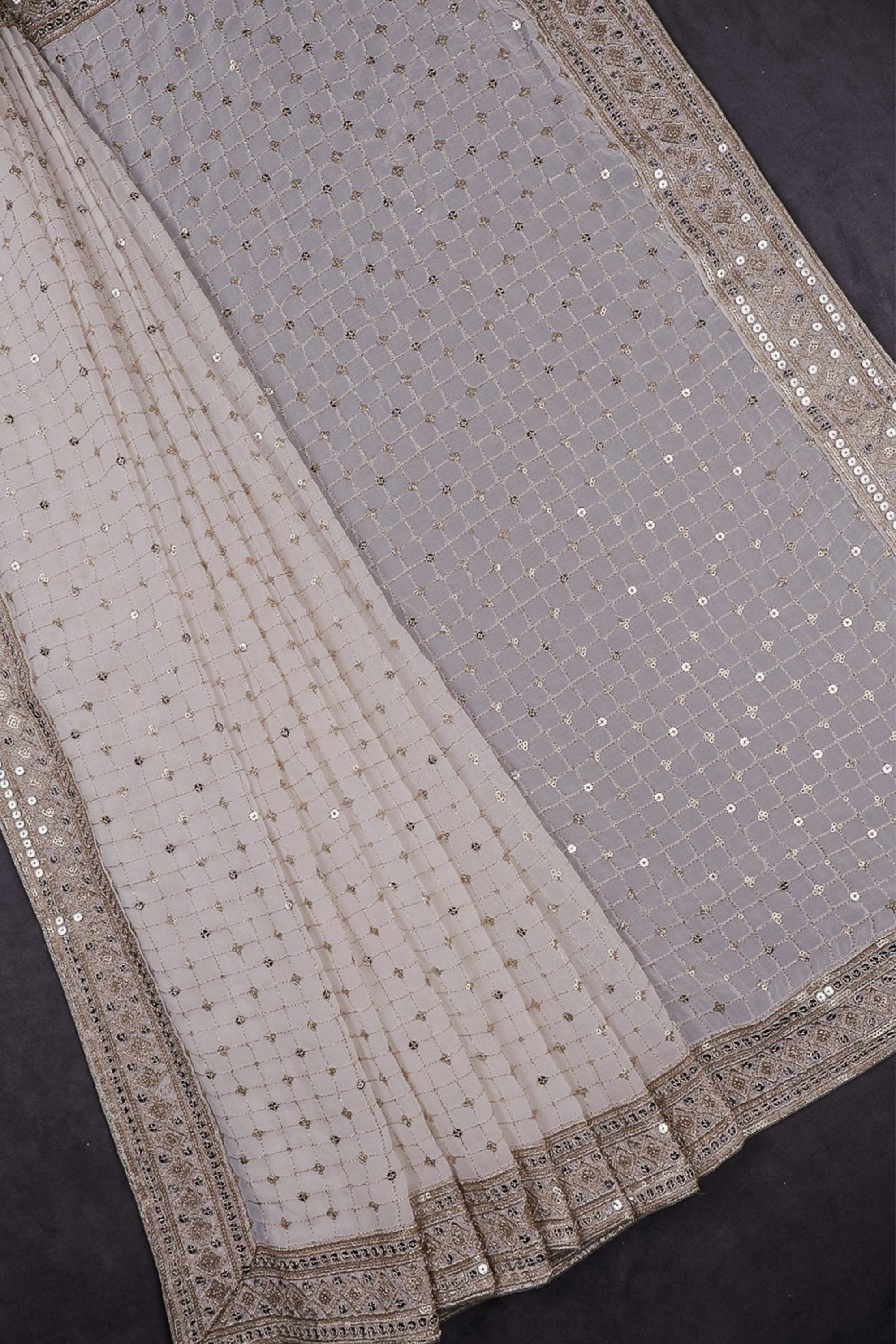 White Dyeable Georgette Dupatta With All Over Zari And Sequins Work 16618