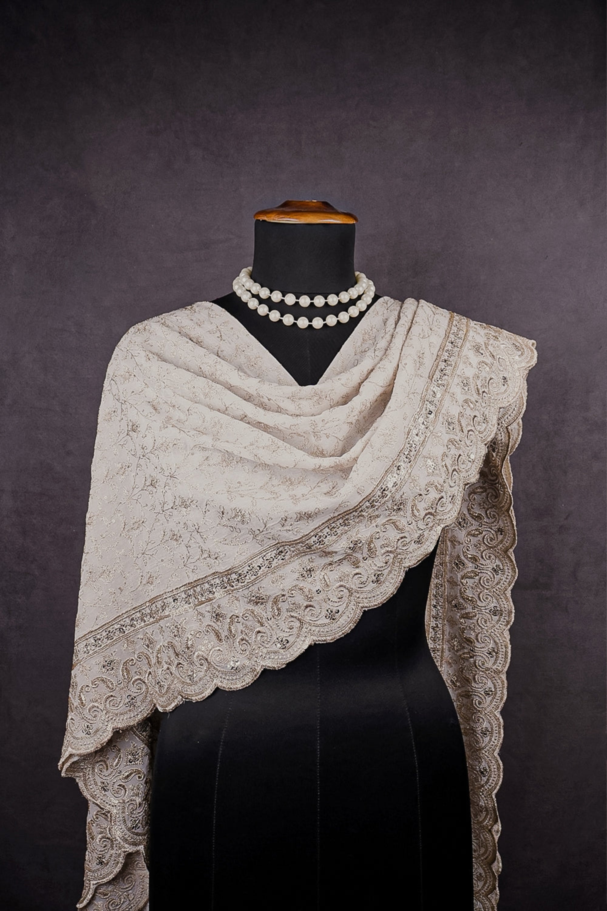 White Dyeable Georgette Dupatta With All Over Zari And Sequins Work 16619