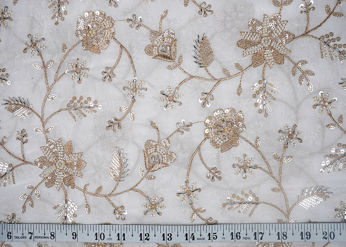 White Dyeable Georgette Fabric With All Over Sequins, Bead, Katdana And Zari Work 16627