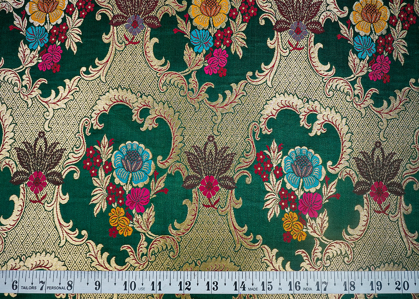 Bottle Green Banarasi Brocade Fabric With All Over Thread And Zari Handloom 16634
