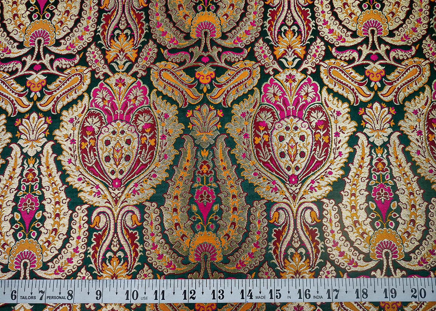 Bottle Green Banarasi Brocade Fabric With All Over Thread And Zari Handloom 16639