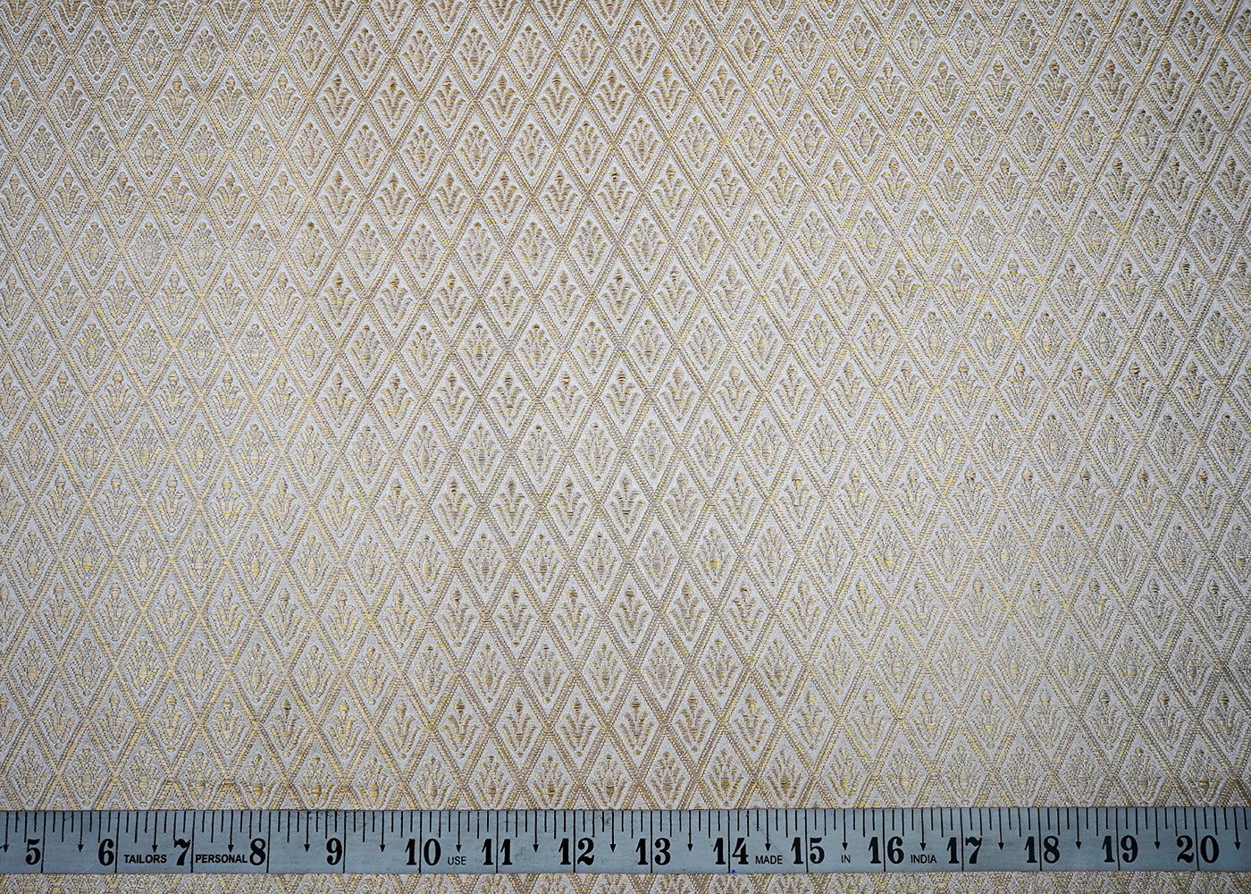 White Dyeable Banarasi Brocade Fabric With All Over Golden Zari Handloom 16658