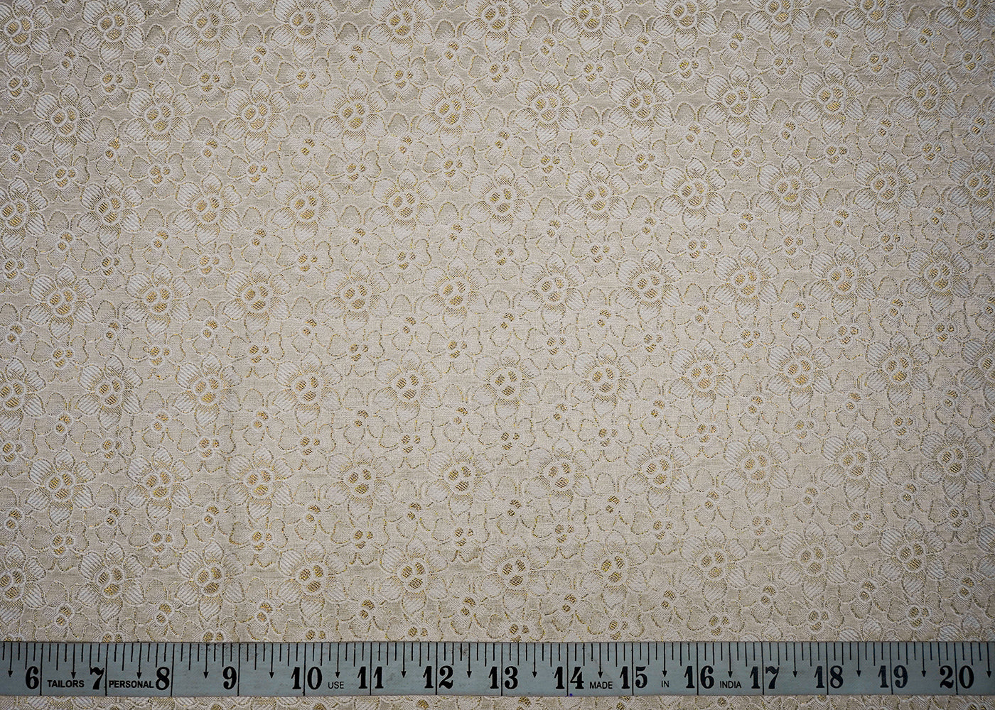 White Dyeable Banarasi Brocade Fabric With All Over Golden Zari Handloom 16659