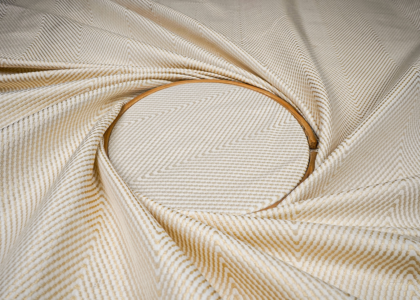White Dyeable Banarasi Brocade Fabric With All Over Golden Zari Handloom 16661