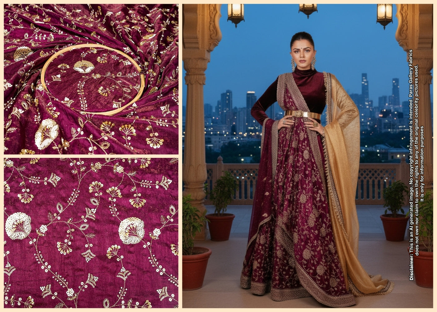 Rubina Dilak Inspired Edition | Wine Embroidered Diamond Silk Unstitched Fabric 16670