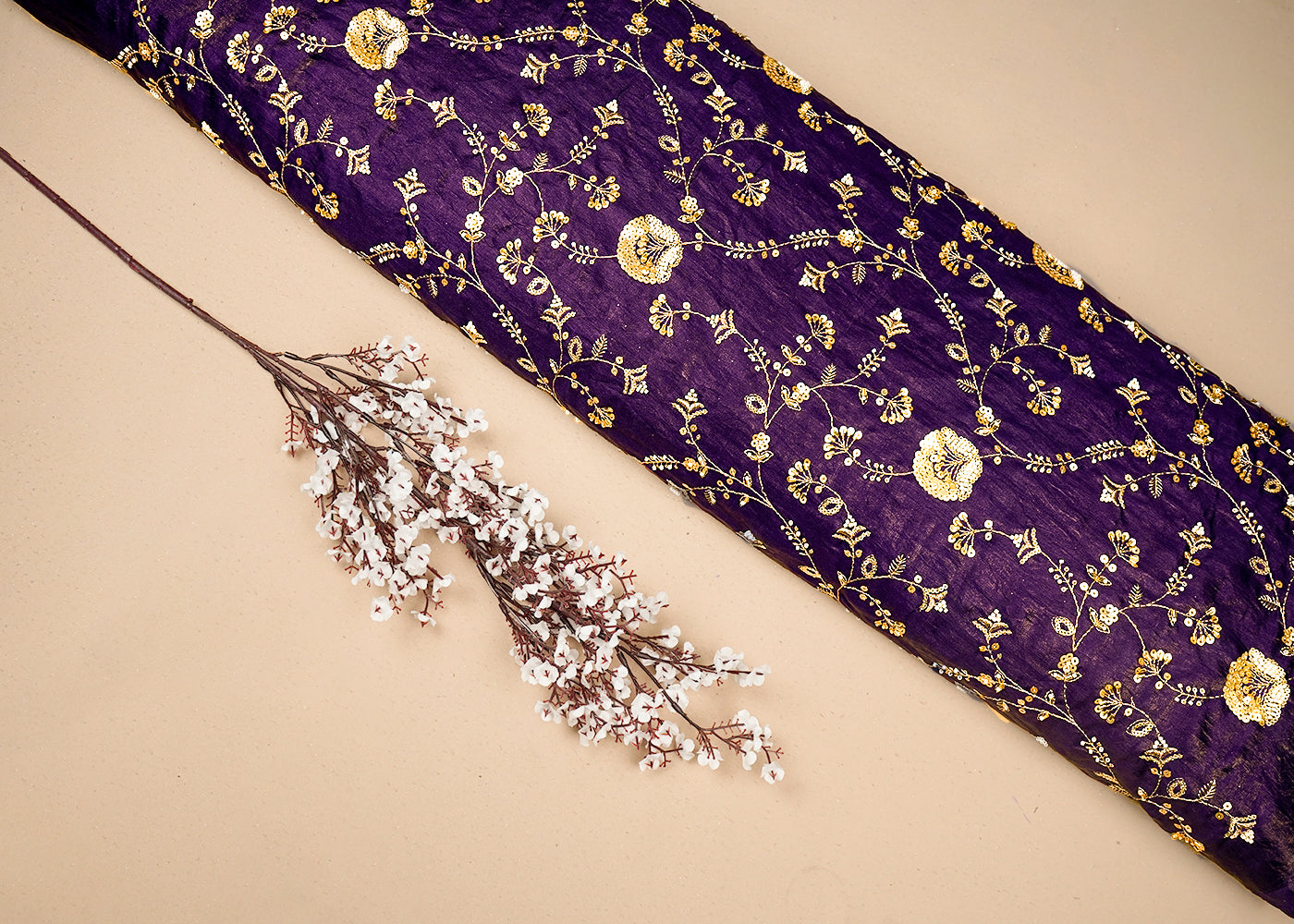 Purple Diamond Silk Fabric With All Over Zari, Sequins, Bead And Katdana Work 16671
