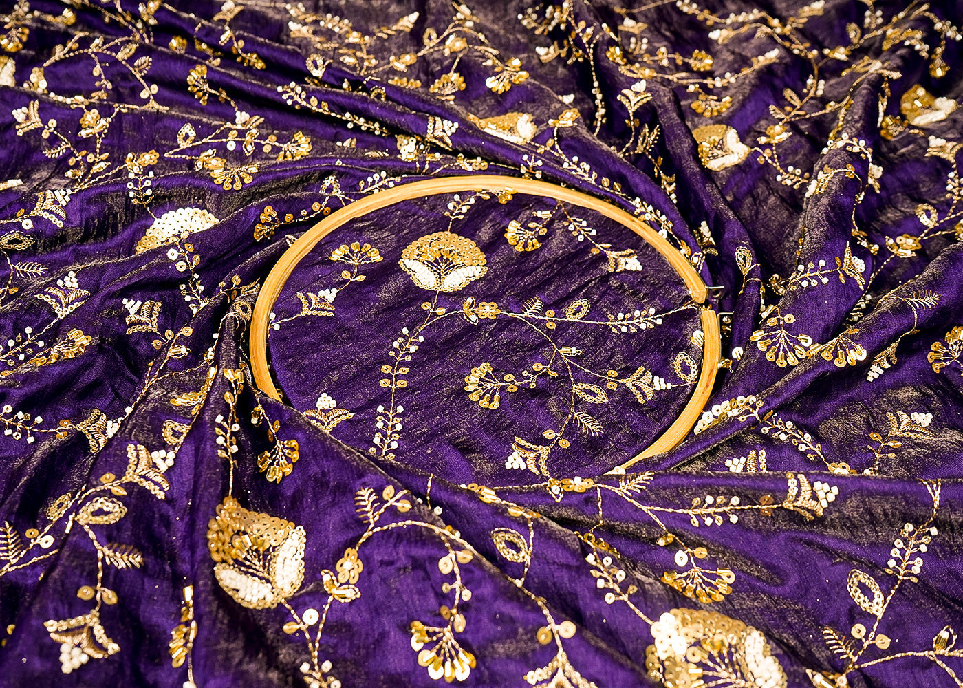 Purple Diamond Silk Fabric With All Over Zari, Sequins, Bead And Katdana Work 16671