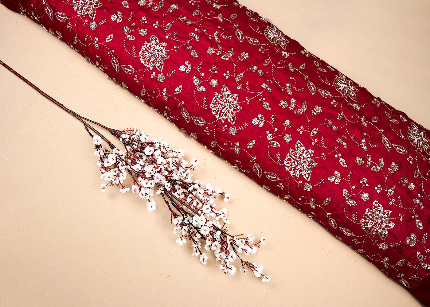 Magenta Diamond Silk Fabric With All Over Zari, Sequins, Bead And Katdana Work 16672