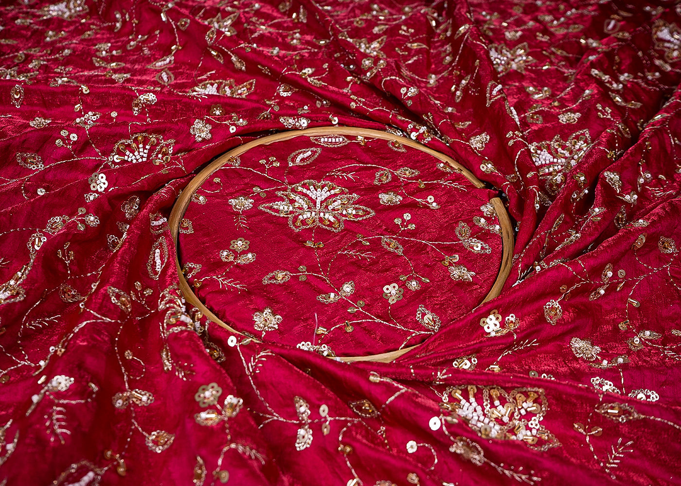 Magenta Diamond Silk Fabric With All Over Zari, Sequins, Bead And Katdana Work 16672