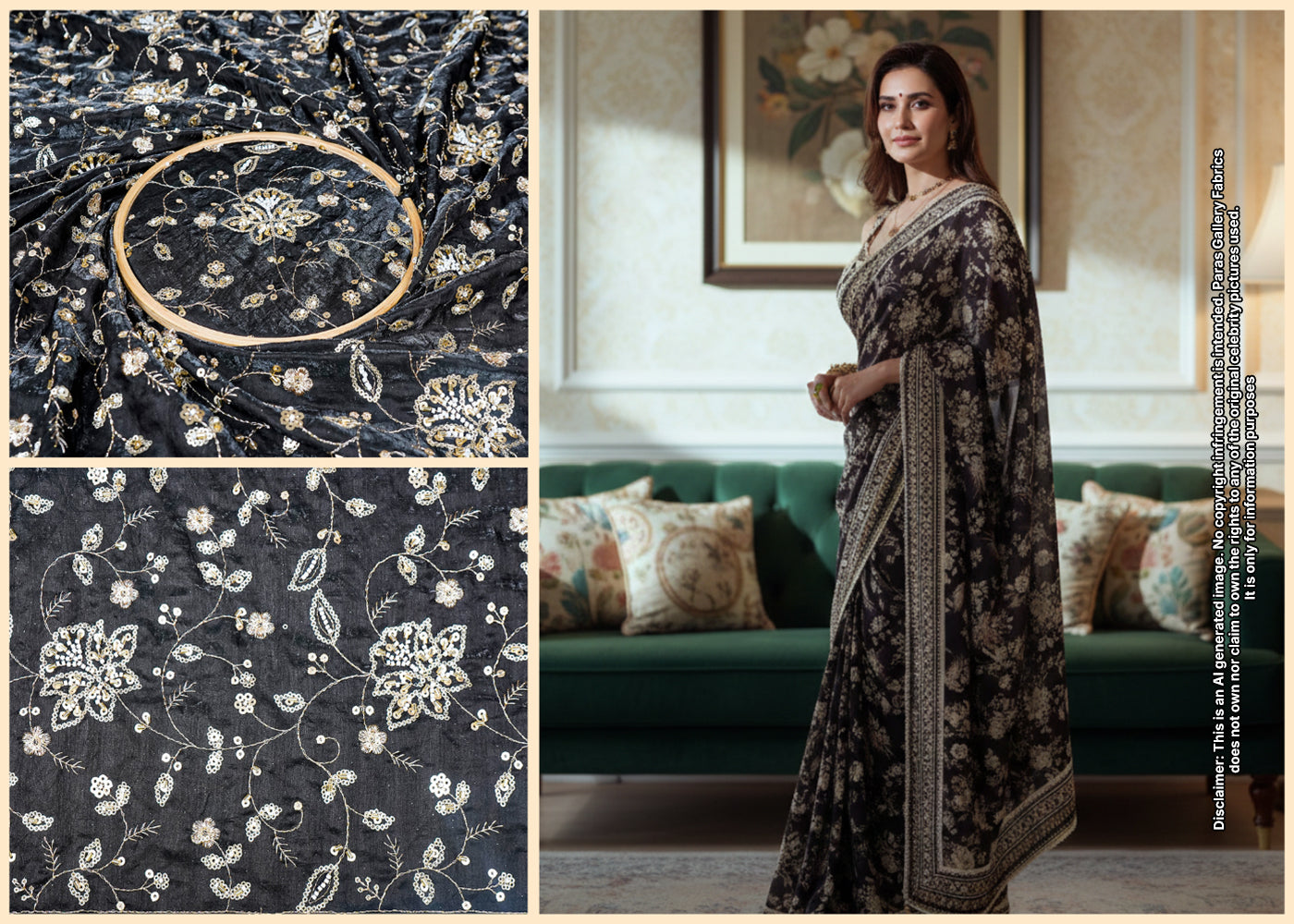 Karishma Tanna Inspired Edition | Black Embroided Diamond Silk Unstitched Fabric 16673