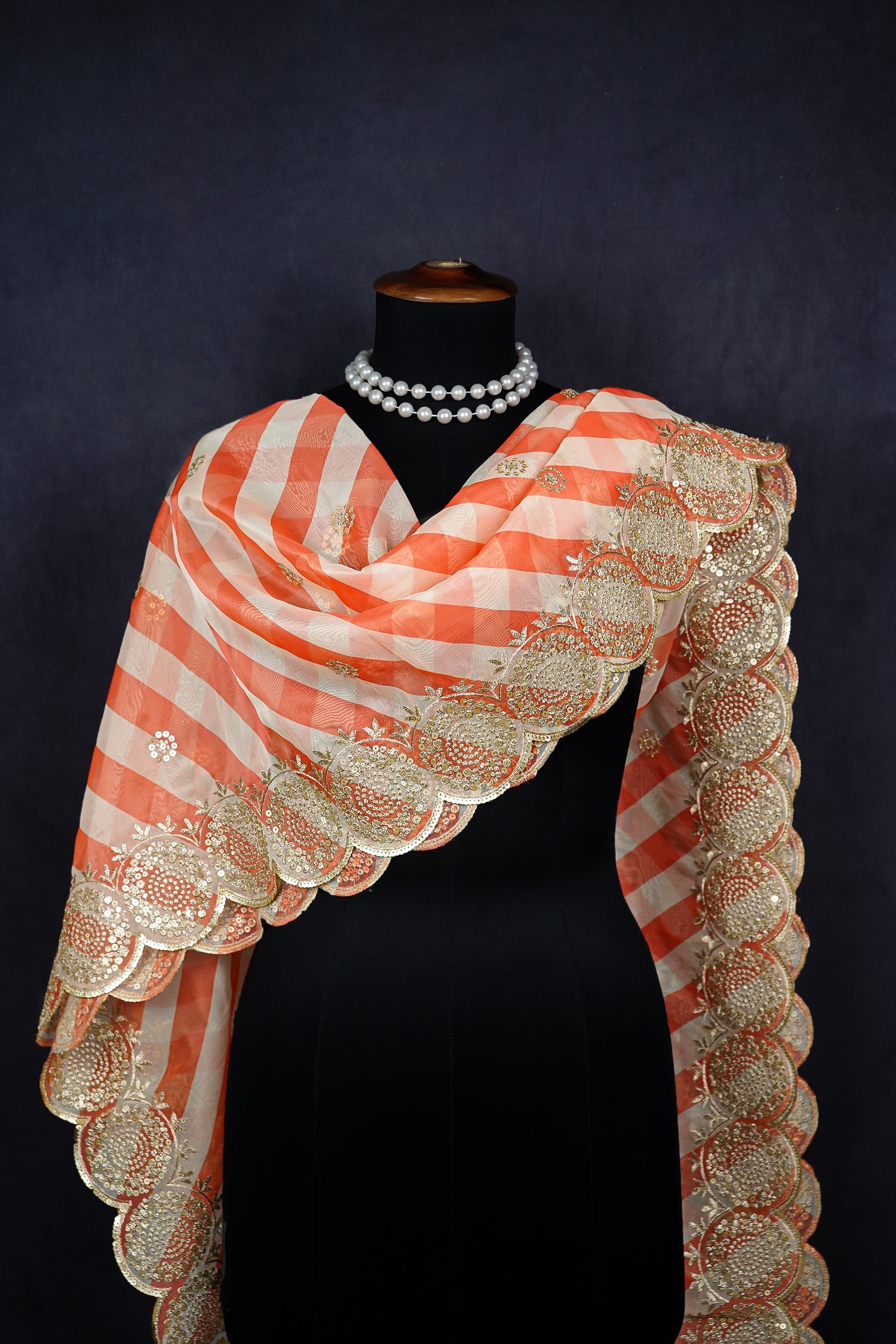 White Dyeable Organza Dupatta With All Over Zari And Bead Work 16690