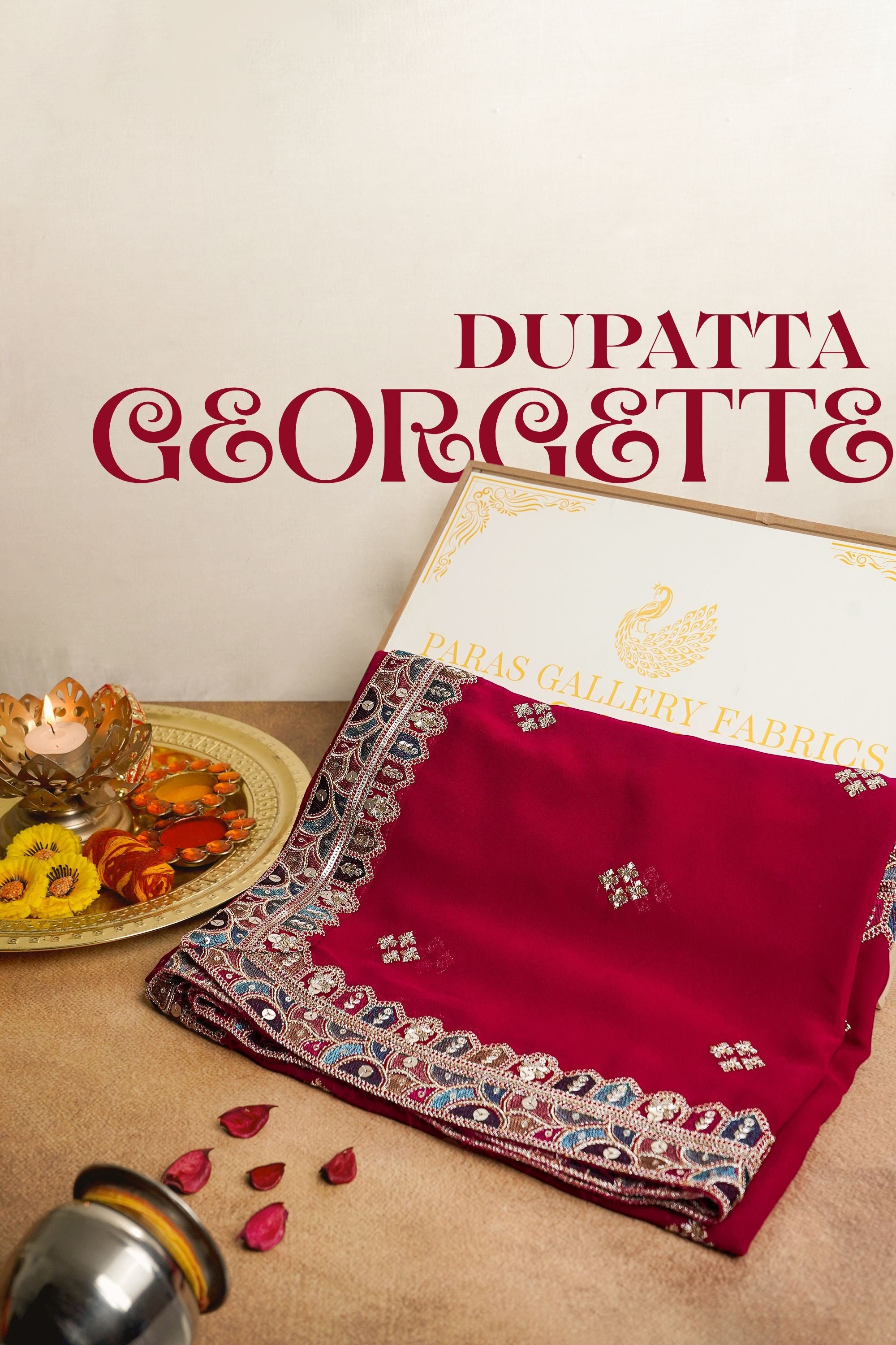 Dark Pink Georgette Dupatta With All Over Sequins And Zari Work 16698