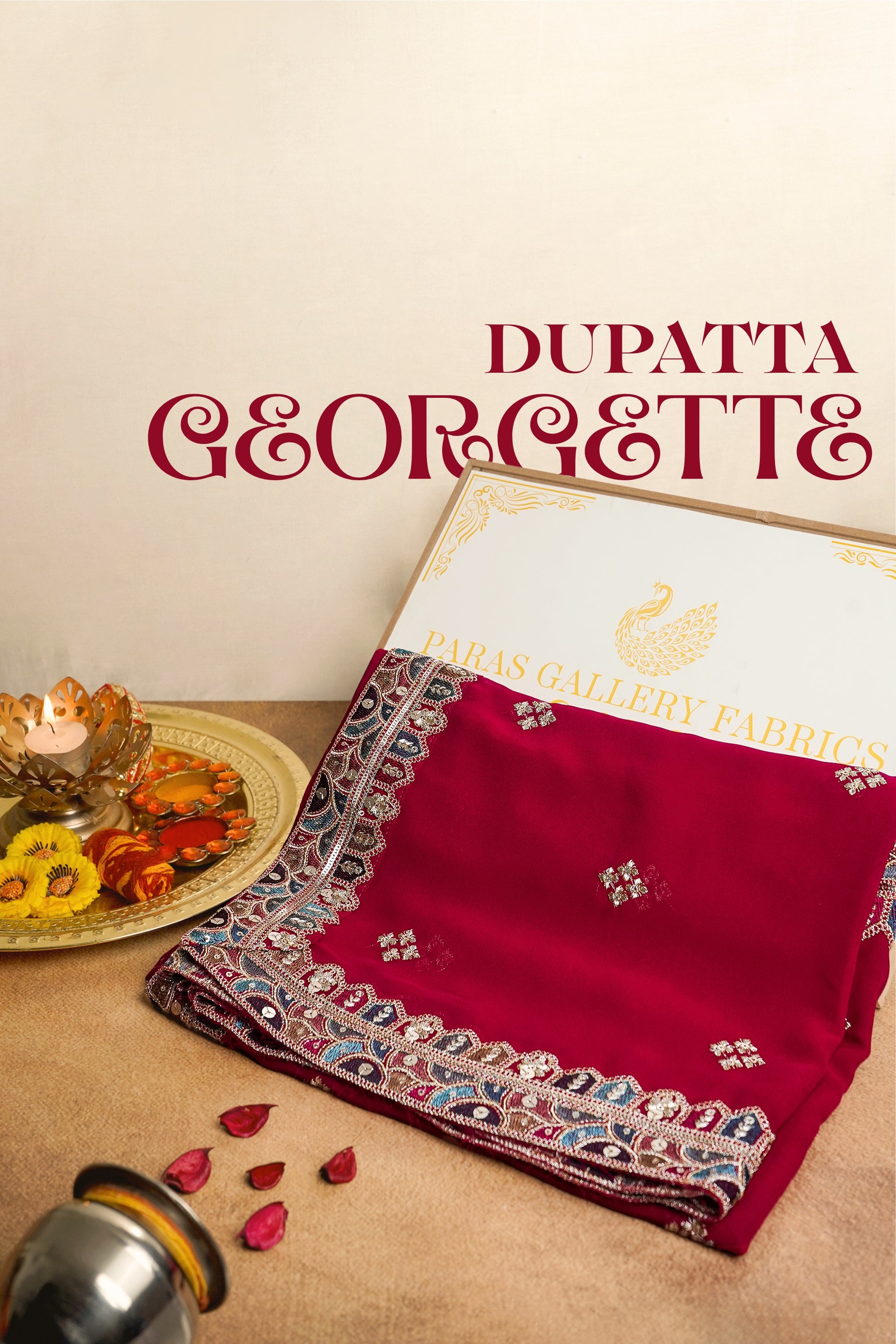 Dark Pink Georgette Dupatta With All Over Sequins And Zari Work 16698