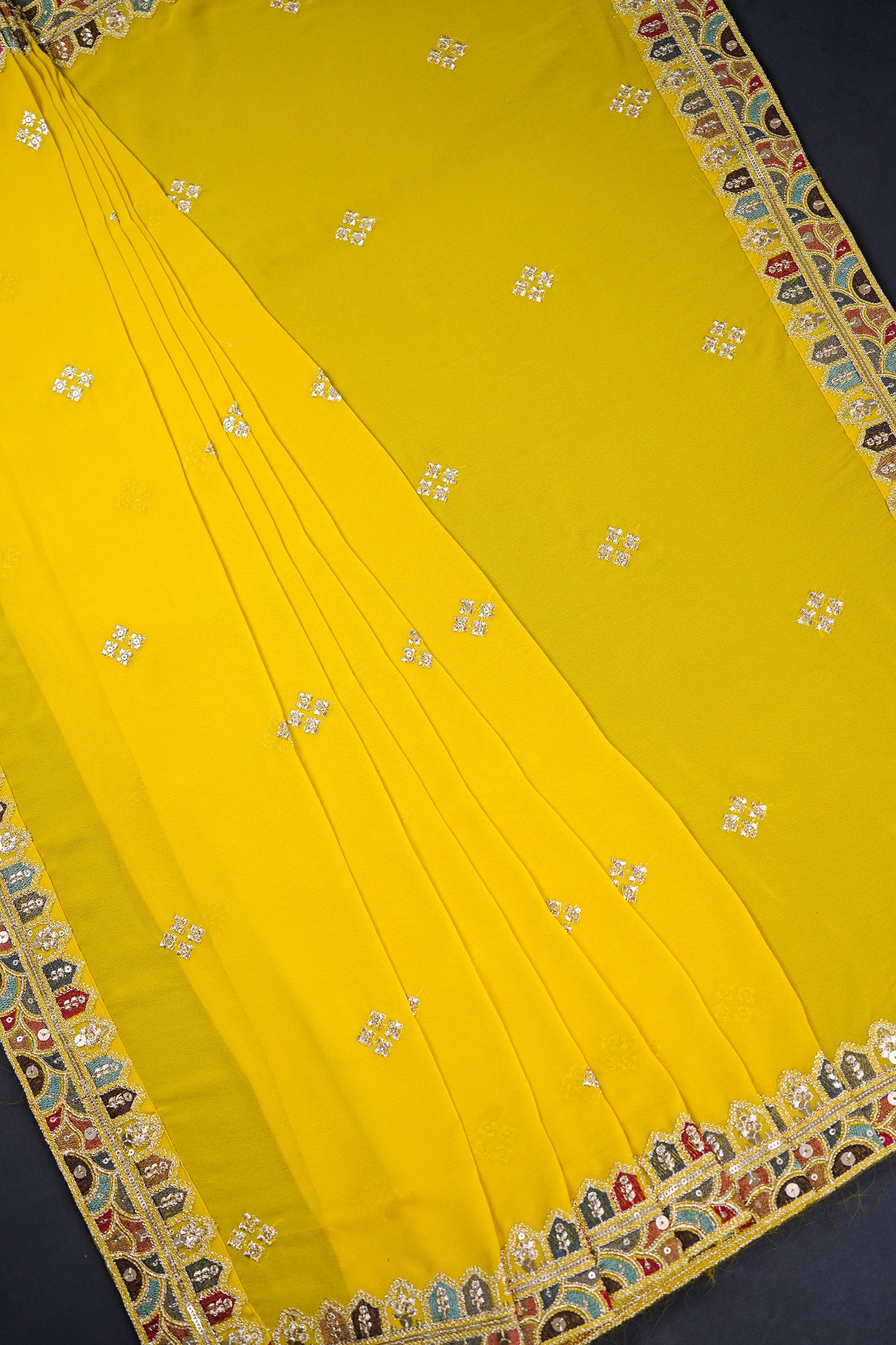 White Dyeable Georgette Dupatta With All Over Thread, Zari And Sequins Work 216699