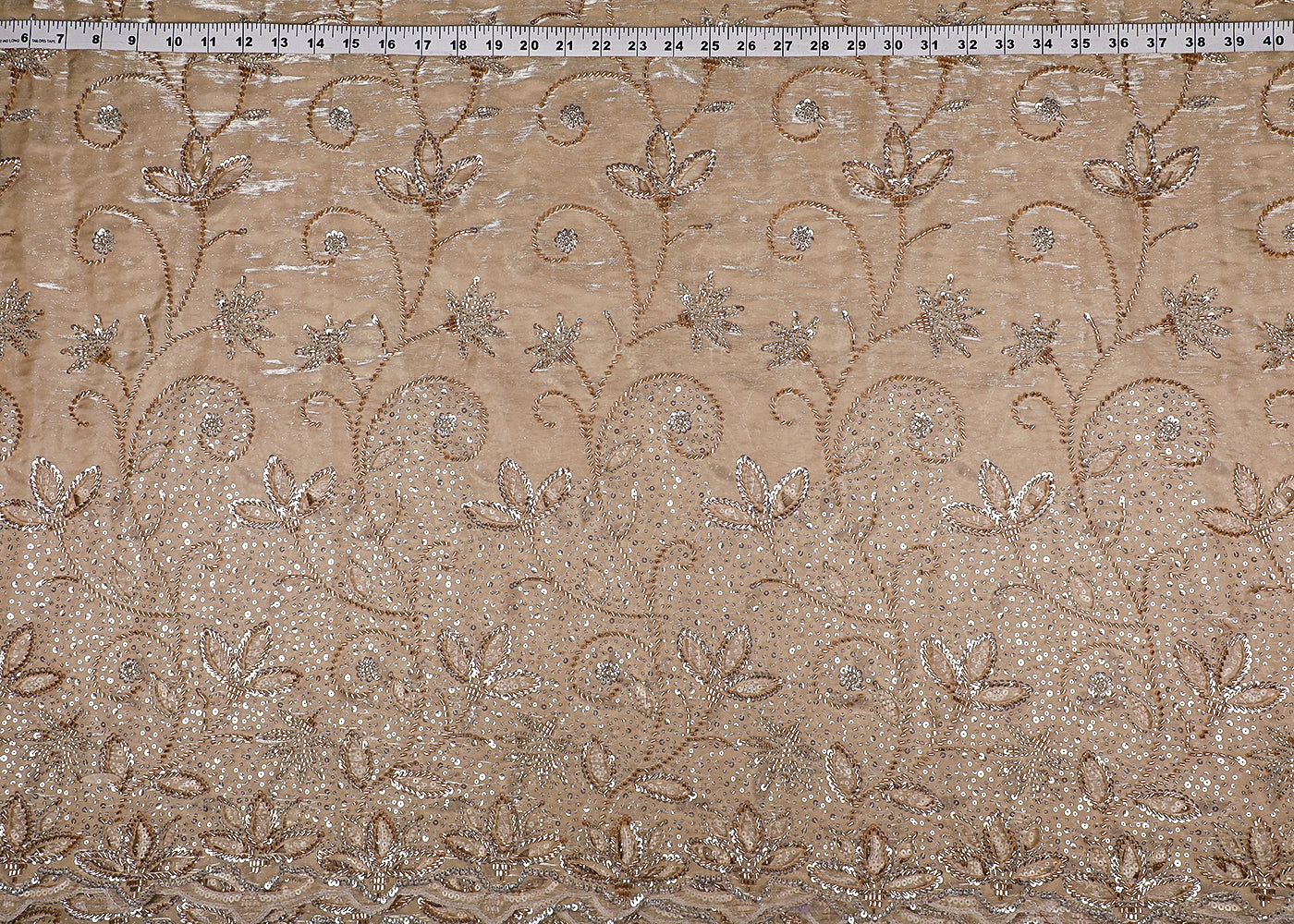 Chiku Imported Organza Satin Fabric with Allover Katdana, Sequins and Cutwork with One-Side Heavy Border 16710