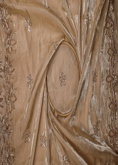 Chiku Imported Organza Satin Dupatta Fabric with Allover Katdana, Sequins and Cutwork with One-Side Heavy Border 16714