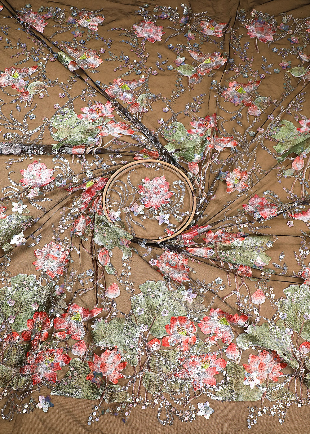 Black Imported Net Fabric With All Over Sequins And Thread Work 16717