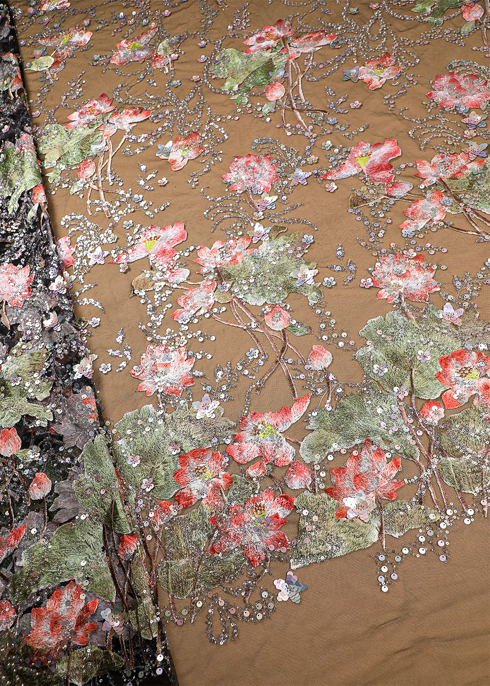 Black Imported Net Fabric With All Over Sequins And Thread Work 16717