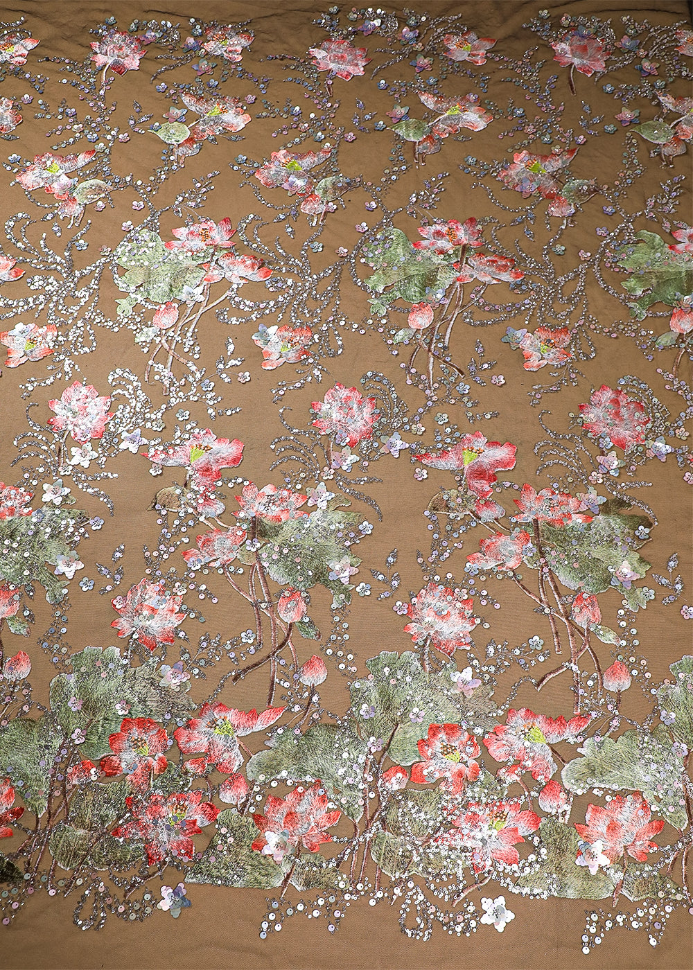 Black Imported Net Fabric With All Over Sequins And Thread Work 16717