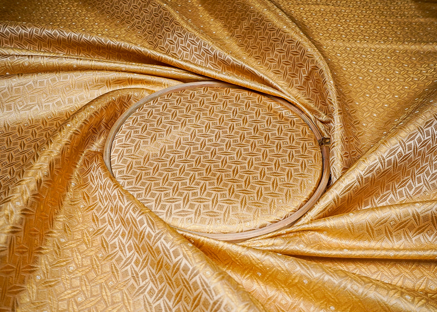 Golden Banarasi Brocade Fabric With All Over Golden Zari Handloom 16732