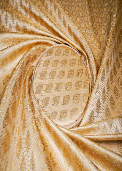 Golden Banarasi Brocade Fabric With All Over Golden Zari Handloom 16733