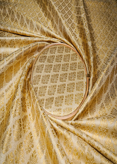 Golden Banarasi Brocade Fabric With All Over Golden Zari Handloom 16737
