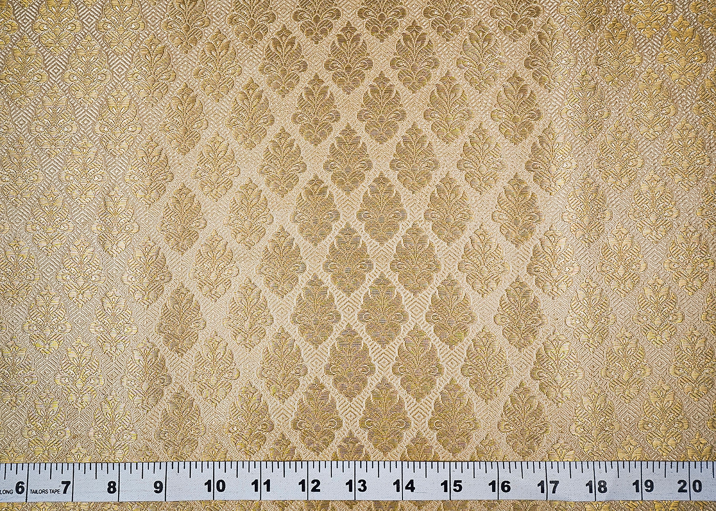White Banarasi Brocade Fabric With All Over Golden Zari Handloom 16737